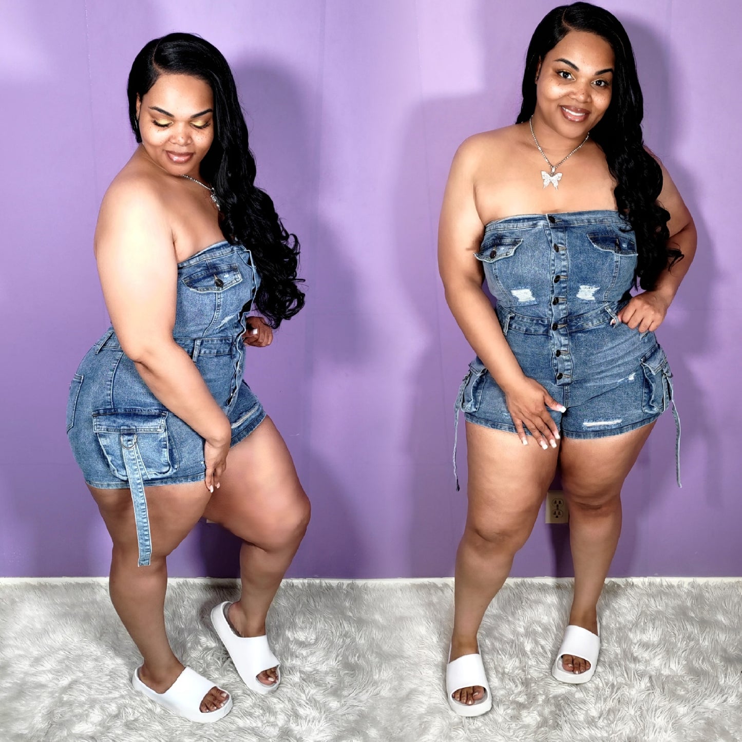 Daisy Denim Romper - ***Runs small check description